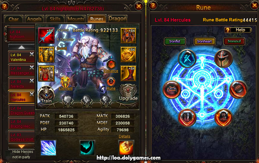 Hercules Hero - highborn stats and runes