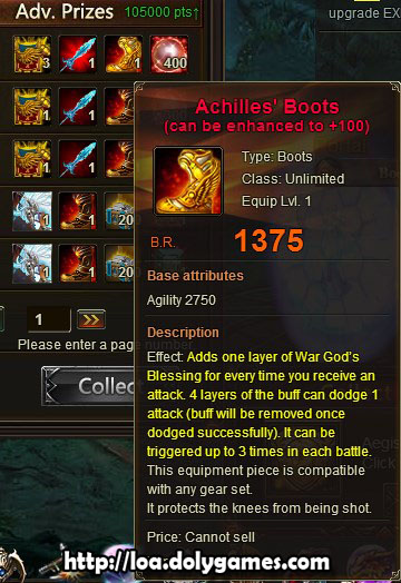 LOA Tycoon #1 reward - Achilles' Boots