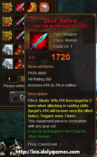 LOA Tycoon #1 reward - Zeus' Sword