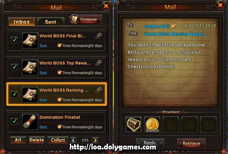 World Boss Final blow LOA top rank