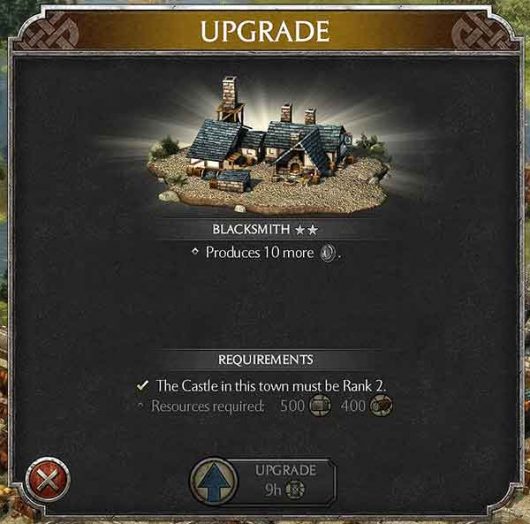 upgrading Blacksmith from level 1 to level 2